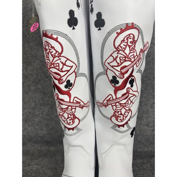 Dingo Boots Womens Size 9M White King Card Embroidered Western Cowboy Leather - Picture 3 of 13